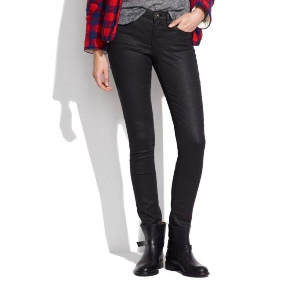 Madewell 9” High Rise Skinny Black Shine Coated Jeans Sz 30